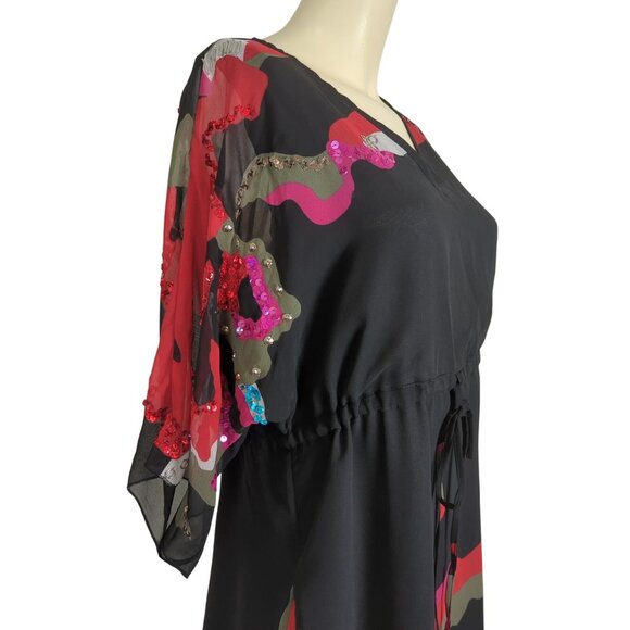 Silk Threads Sheer Black Tunic Dress Sz S With Abstract‎ Pattern Sequin Sleeve - Picture 10 of 16